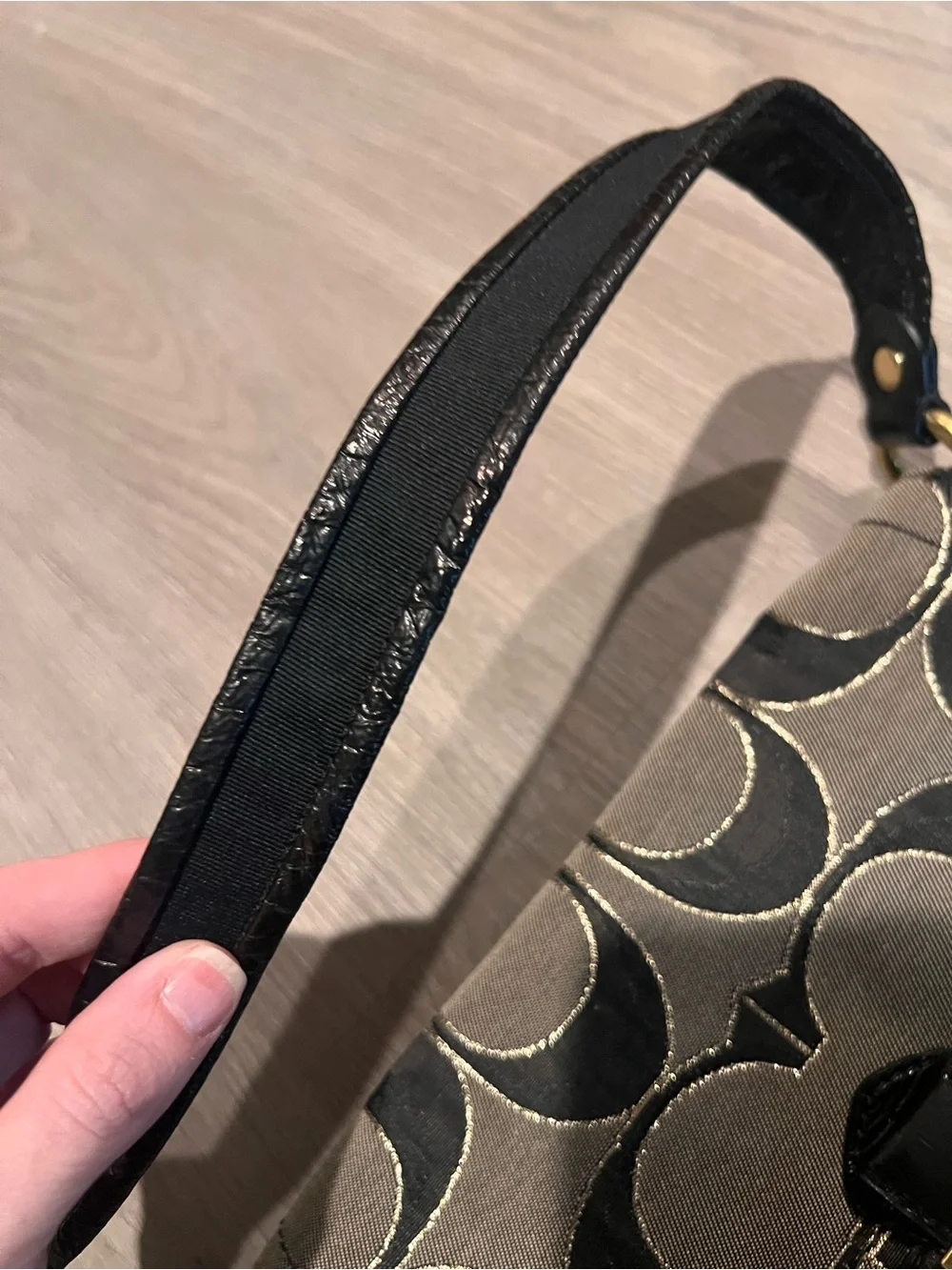 Coach Gray and Black Signature Canvas Shoulder Bag